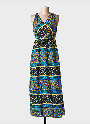 Robe longue tissage popeline sans manche bleu C'FLO femme
