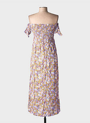 Robe mi-longue imprimé fleurs manches courtes violet C'FLO femme