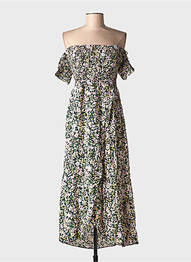 Robe mi-longue imprimé fleurs manches courtes noir C'FLO femme