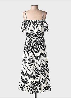 Robe mi-longue imprimé fantaisie fines bretelles blanc C'FLO femme