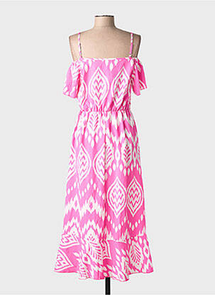 Robe mi-longue imprimé fantaisie fines bretelles rose C'FLO femme
