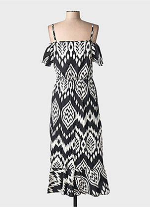 Robe mi-longue imprimé fantaisie fines bretelles noir C'FLO femme