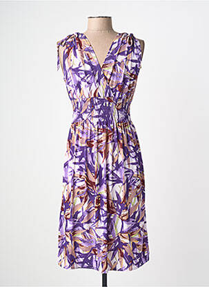 Robe mi-longue imprimé fantaisie manches courtes violet C'FLO femme