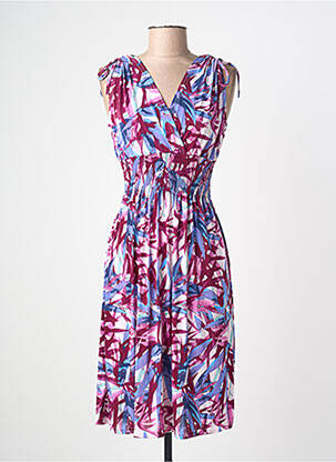 Robe mi-longue imprimé fantaisie manches courtes violet C'FLO femme