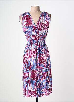Robe mi-longue imprimé fantaisie manches courtes violet C'FLO femme