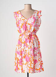 Robe mi-longue imprimé fleurs manches courtes orange C'FLO femme