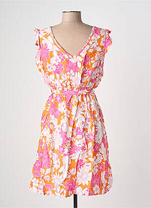 Robe mi-longue imprimé fleurs manches courtes orange C'FLO femme