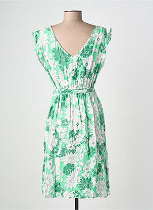 Robe mi-longue imprimé fleurs manches courtes vert C'FLO femme