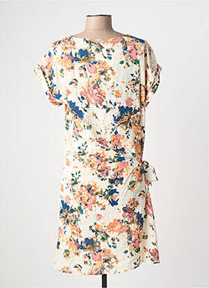 Robe mi-longue imprimé fleurs manches courtes beige VIC VIA femme