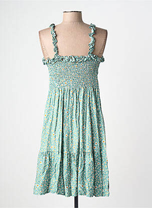 Robe mi-longue imprimé fleurs sans manche vert C'FLO femme