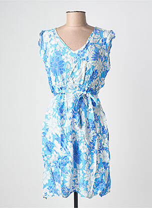 Robe mi-longue imprimé fleurs manches courtes bleu C'FLO femme