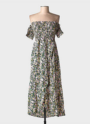 Robe mi-longue imprimé fleurs manches courtes noir C'FLO femme