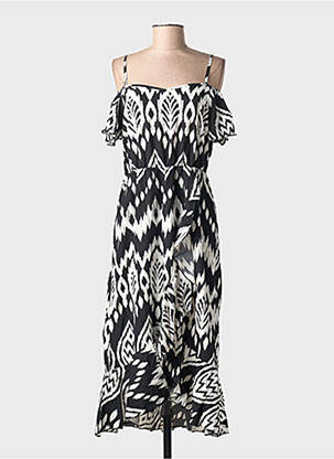 Robe mi-longue imprimé fantaisie fines bretelles noir C'FLO femme