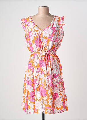 Robe mi-longue imprimé fleurs manches courtes orange C'FLO femme