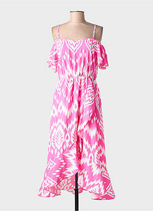 Robe mi-longue imprimé fantaisie fines bretelles rose C'FLO femme