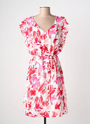 Robe mi-longue imprimé fantaisie manches courtes rose NOUGAT femme