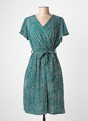 Robe mi-longue manches courtes manches courtes vert C'FLO femme