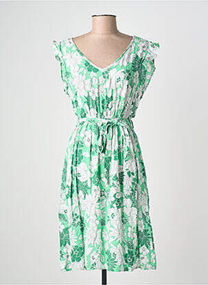 Robe mi-longue imprimé fleurs manches courtes vert C'FLO femme
