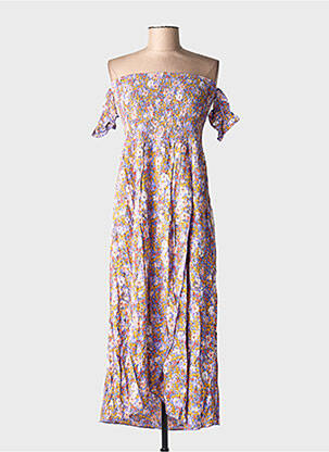 Robe mi-longue imprimé fleurs manches courtes violet C'FLO femme