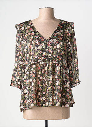 Top col v manches 3/4 noir BY ONE femme