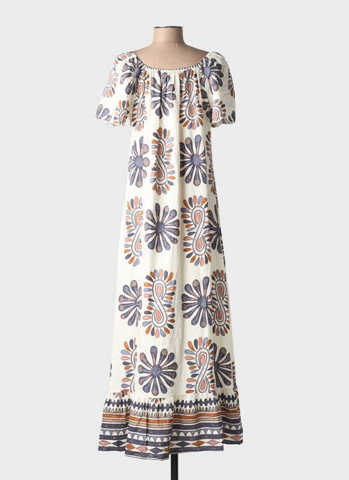 Robe longue imprimé fantaisie manches courtes blanc C'FLO femme