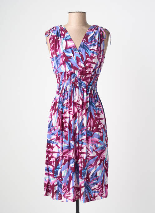 Robe mi-longue imprimé fantaisie manches courtes violet C'FLO femme