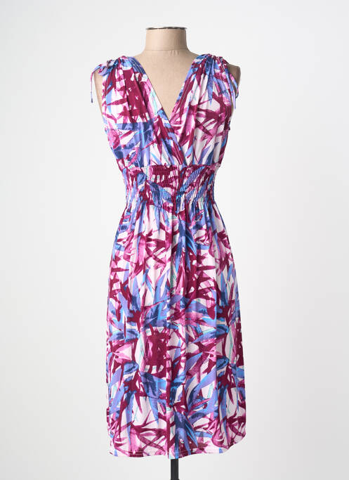 Robe mi-longue imprimé fantaisie manches courtes violet C'FLO femme