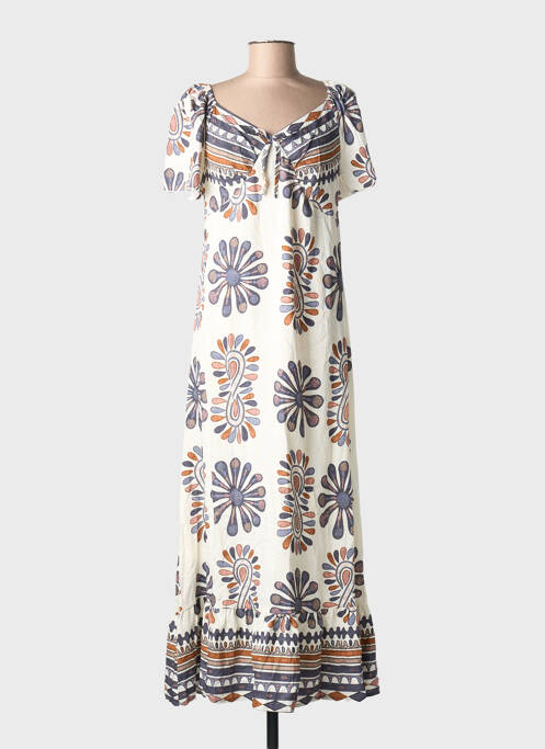 Robe longue imprimé fantaisie manches courtes blanc C'FLO femme