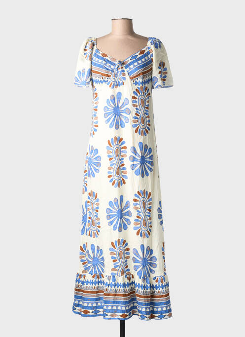 Robe longue imprimé fantaisie manches courtes bleu C'FLO femme