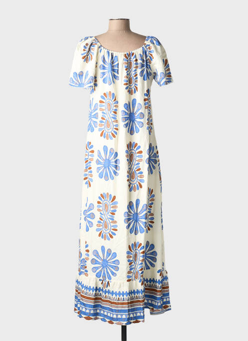 Robe longue imprimé fantaisie manches courtes bleu C'FLO femme