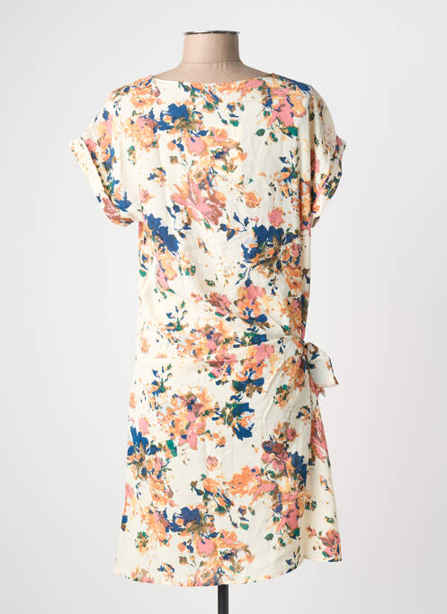Robe mi-longue imprimé fleurs manches courtes beige VIC VIA femme