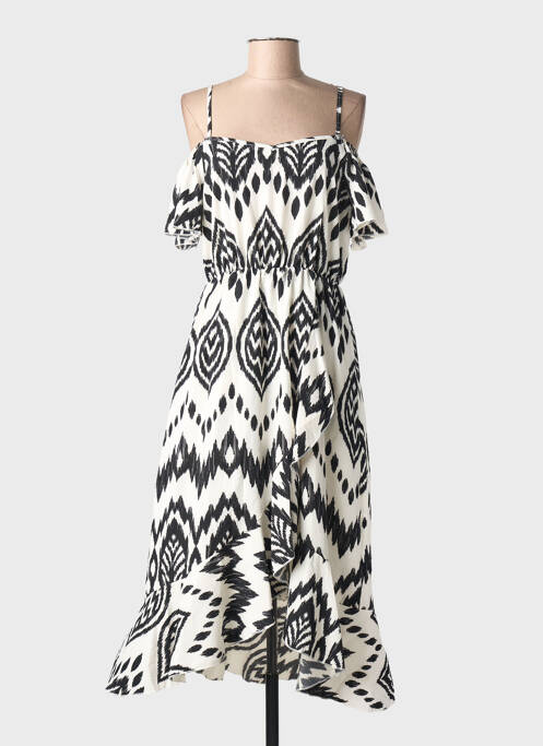 Robe mi-longue imprimé fantaisie fines bretelles blanc C'FLO femme