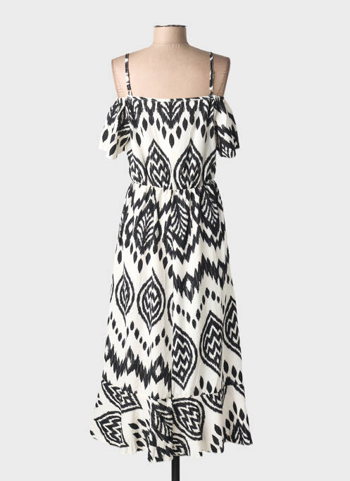 Robe mi-longue imprimé fantaisie fines bretelles blanc C'FLO femme