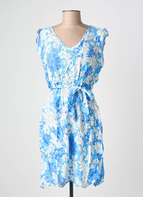 Robe mi-longue imprimé fleurs manches courtes bleu C'FLO femme