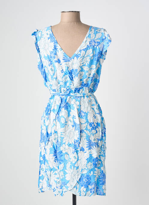 Robe mi-longue imprimé fleurs manches courtes bleu C'FLO femme