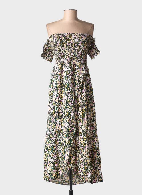 Robe mi-longue imprimé fleurs manches courtes noir C'FLO femme