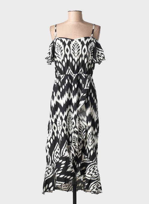 Robe mi-longue imprimé fantaisie fines bretelles noir C'FLO femme