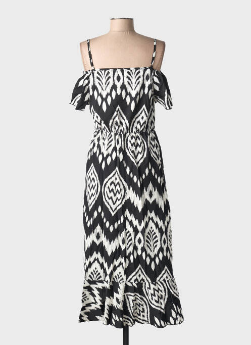 Robe mi-longue imprimé fantaisie fines bretelles noir C'FLO femme