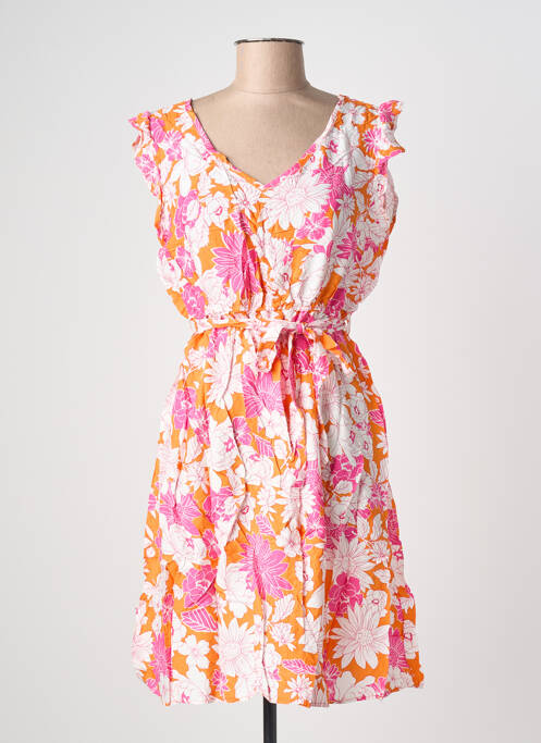 Robe mi-longue imprimé fleurs manches courtes orange C'FLO femme