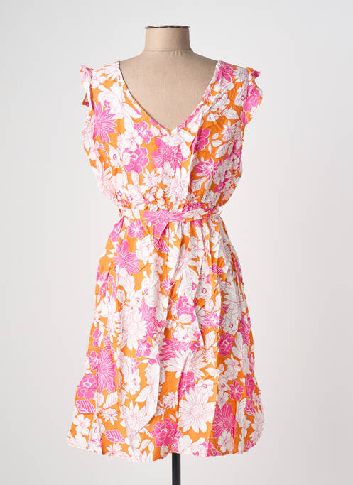 Robe mi-longue imprimé fleurs manches courtes orange C'FLO femme