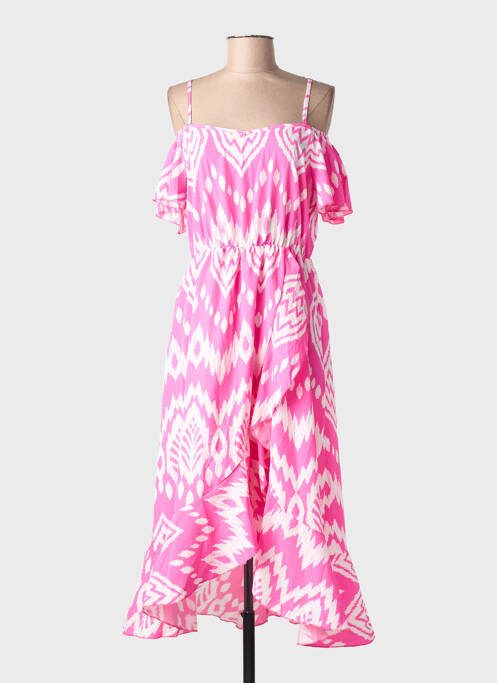 Robe mi-longue imprimé fantaisie fines bretelles rose C'FLO femme