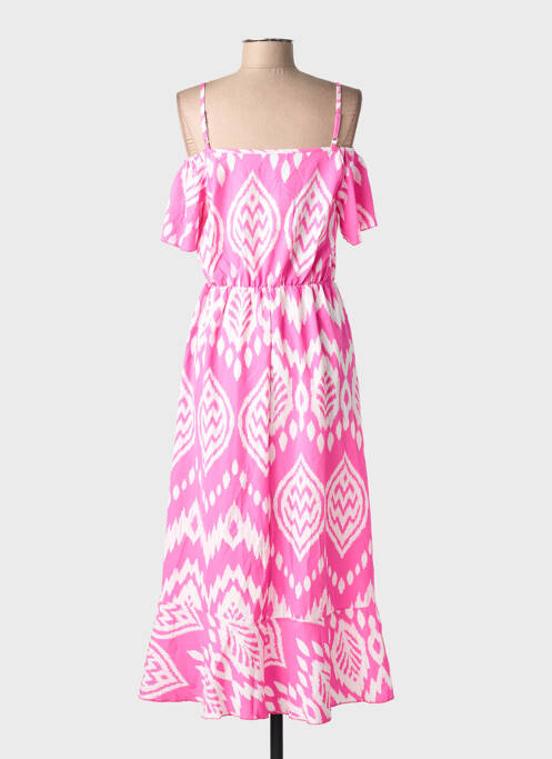 Robe mi-longue imprimé fantaisie fines bretelles rose C'FLO femme