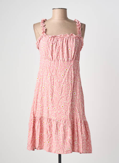 Robe mi-longue imprimé fleurs sans manche rose C'FLO femme