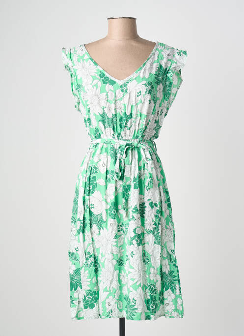 Robe mi-longue imprimé fleurs manches courtes vert C'FLO femme