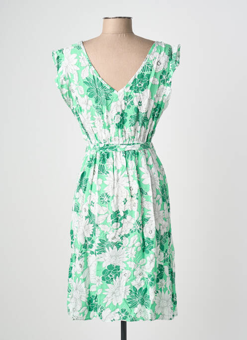 Robe mi-longue imprimé fleurs manches courtes vert C'FLO femme
