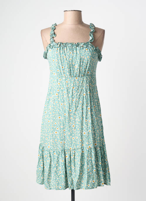 Robe mi-longue imprimé fleurs sans manche vert C'FLO femme