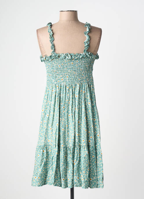 Robe mi-longue imprimé fleurs sans manche vert C'FLO femme