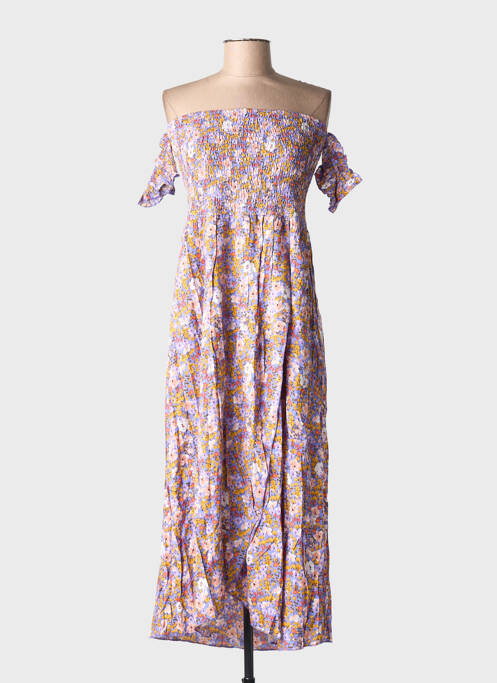 Robe mi-longue imprimé fleurs manches courtes violet C'FLO femme