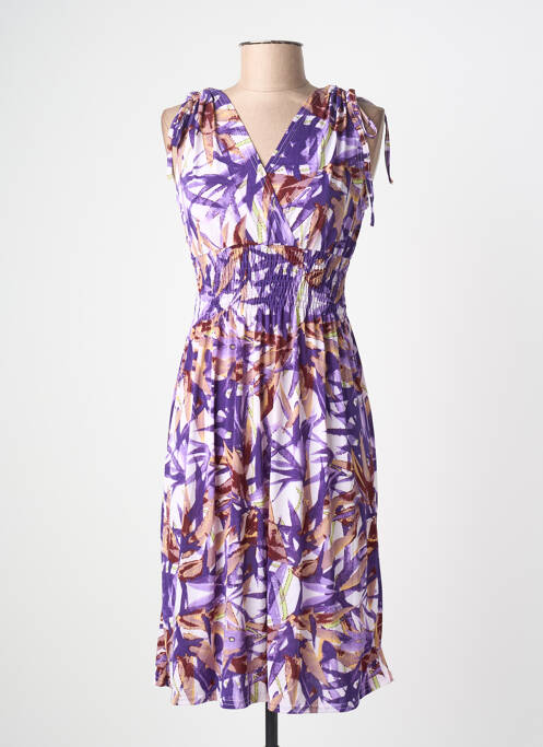Robe mi-longue imprimé fantaisie manches courtes violet C'FLO femme
