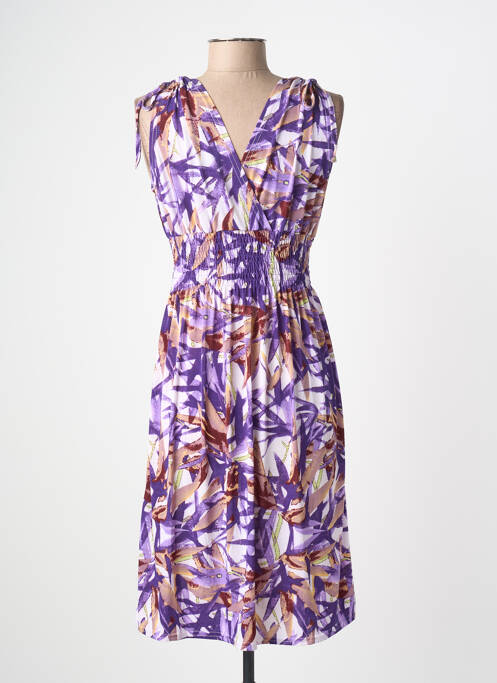 Robe mi-longue imprimé fantaisie manches courtes violet C'FLO femme